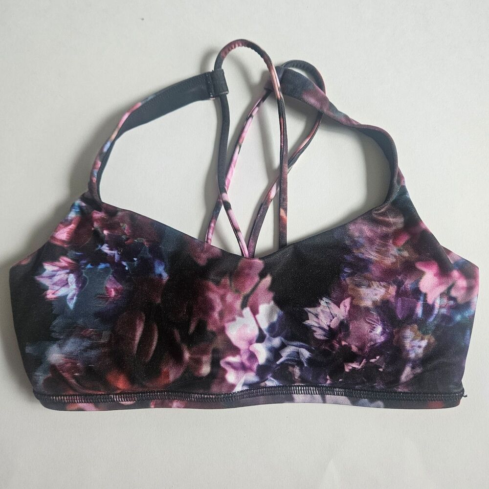 Lululemon black floral strappy sports bra size 6